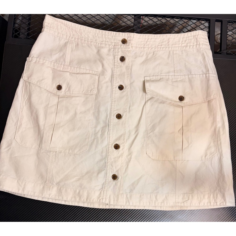 Banana Republic Linen Blend Button Front Cargo Mini Skirt Cream Womens 16